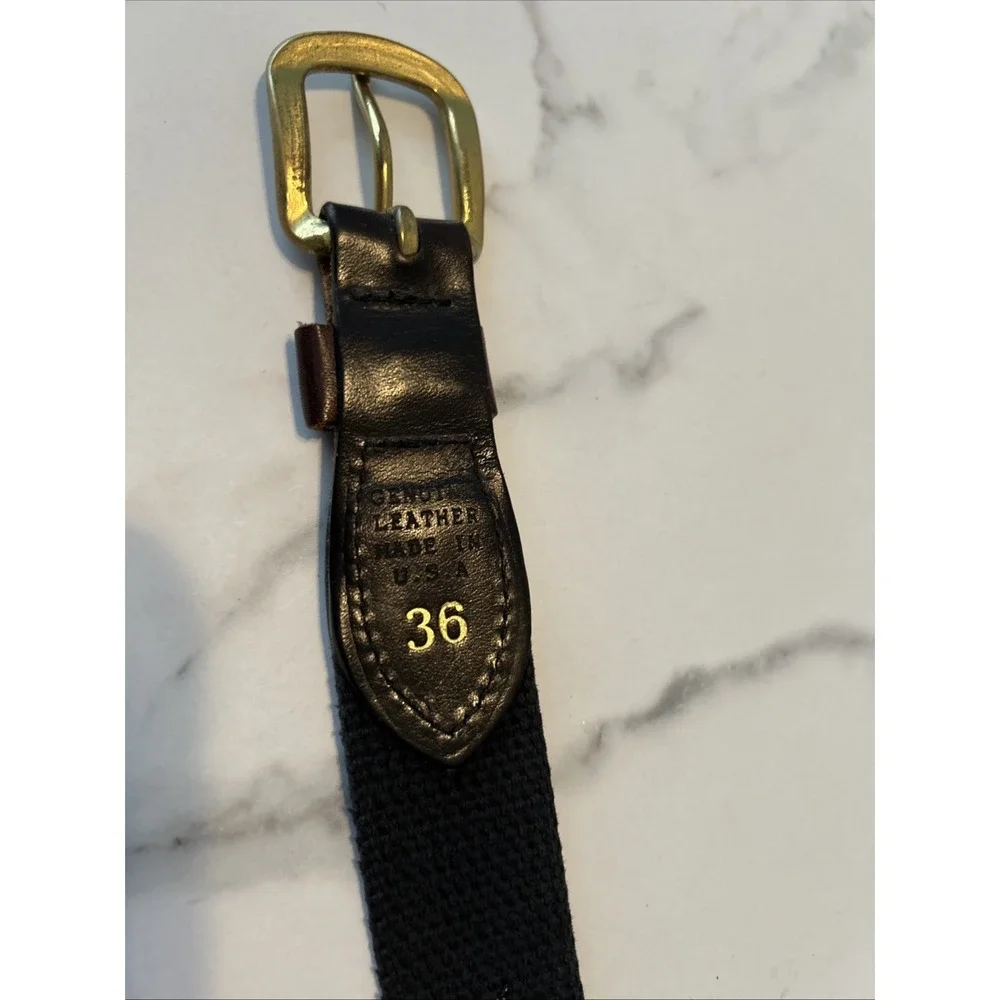 Al Agnew Mens Black Canvas Leather Fishing Fly Embroidered Belt Size 36 USA Made